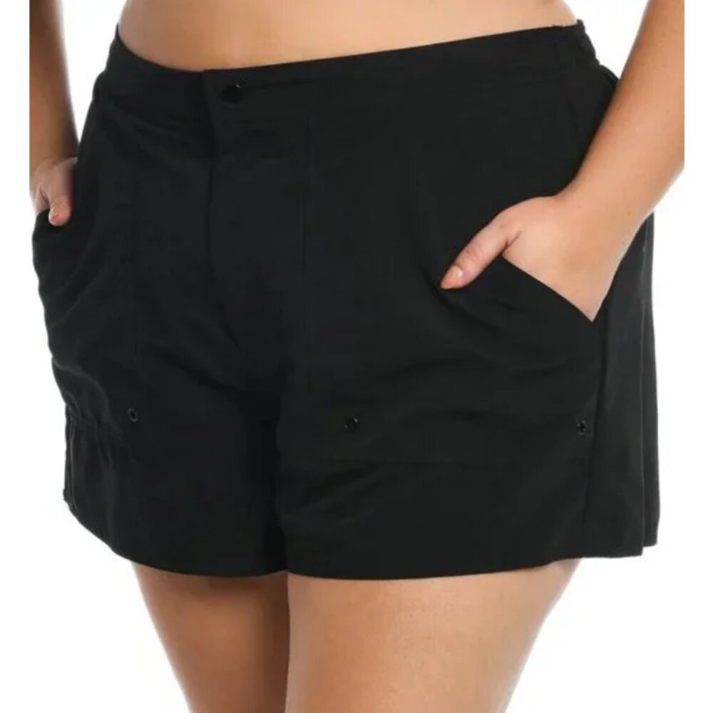 Maxine of Hollyhood Plus Size Black Solid Woven Swim Boardshorts 20W